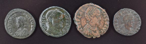 Four Roman Imperial AE coins comprising Aelia Flacilla AE2 383-8AD, F, Licinius I AE3 320-1AD,