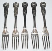 Set of five William IV hallmarked silver King's pattern dinner forks, London 1833, maker William