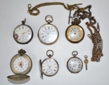 Six various pocket watches comprising P Heitzman of Newport hallmarked silver example, J G Graves