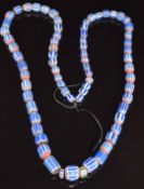 Venetian glass necklace made up of seventy two 19thC Venetian four, five & six layer blue chevron