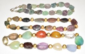 Three beaded necklaces comprising one fluorite with silver spacers and silver clasp, Prevost ruby