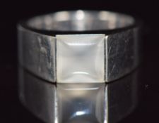 Cartier Tank French 18ct white gold ring set with moonstone, engraved 'Cartier 1998' , 13.8g, size