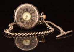 Silver keyless winding half hunter pocket watch with inset subsidiary seconds dial, gold hands,