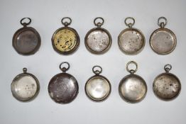 Ten hallmarked silver open faced and full hunter pocket watch cases for keyless and key winding