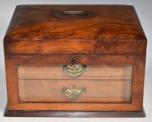 Victorian/Edwardian walnut table top cabinet, the locking glass front revealing two drawers set with