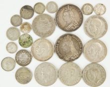 Two Queen Victoria Jubilee crowns and a quantity of further silver coinage