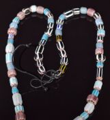 Venetian glass necklace made up of sixty four 19thC Venetian four, five & six layer blue, black