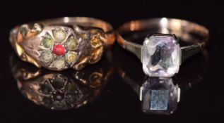 Two 9ct gold rings, one set with quartz and one paste, Chester 1917, 3.1g