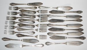Stumpf & Sohn German silver twelve place setting dessert set comprising twelve each of knives and