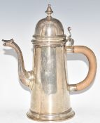 George V hallmarked silver hot water or coffee pot of Georgian plain tapering form, London 1929,