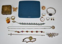 A 9ct gold watch, yellow metal fob watch, silver signet ring, 9ct gold earrings, Sarah Coventry