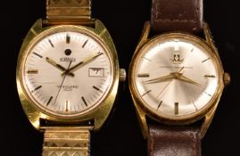 Two gentleman's gold plated wristwatches comprising Roamer Vanguard 303 with date aperture, two-tone