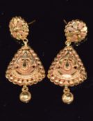 A pair of gold earrings with embossed decoration, marked 875, 3.5g