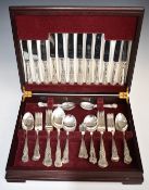 King's pattern six place setting canteen of silver plated cutlery, width of canteen 41cm