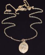 A 9ct gold miraculous medal pendant with image of the Virgin Mary and 'Sancia Maria Sine Labe