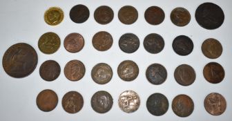 Duke of York 1796 provincial halfpenny, Queen Victoria 1855 copper penny, and a collection of