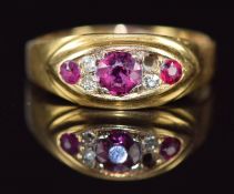 Edwardian 18ct gold ring set with rubies and diamonds, Birmingham 1909, 3.1g, size N