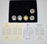 Five Westminster Coins comprising two silver Britannias England World Cup and gold plated silver '