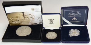 Royal Mint Queen Mother Centenary silver crown, together with a 2010 Restoration of the Monarchy