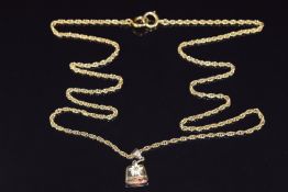 An 18k gold chain/ necklace (13.4g) with 9ct gold pendant (1.8g)