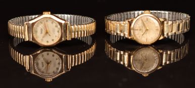 Two 9ct gold ladies wristwatches comprising Omega ref. 11079 with gold hands and baton hour markers,