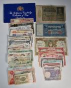 A collection of world banknotes including 1950s Dutch 25 guilder and Egypt