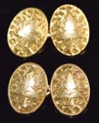 A pair of 18ct gold cufflinks with engraved ivy decoration, Birmingham 1922, maker G.F.W, 9.2g
