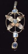 Arts & Crafts pendant set with moonstone cabochons, 2.2g, 4.4cm