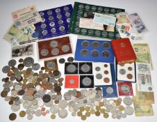 A collection of coins comprising sets, crowns, sundry UK and overseas coinage, together with a few