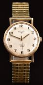Rotary 9ct gold gentleman's wristwatch with two-tone hands and Arabic numerals, silver dial and 17