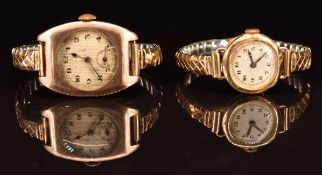 Two 9ct gold wristwatches comprising a ladies and a gentleman's example, both on gold plated