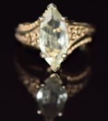 A 9ct gold ring set with a marquise cut paste, 4.3g, size N