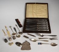 Hallmarked silver and collectables to include cased set of silver handled butter knives,