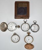 Five silver and gold plated pocket watches comprising Daniels & Peacey of London, P H Gittus of