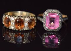 A 9ct gold ring set with citrines (3.8g, size T) and a 9ct gold and silver ring, size Q