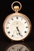 Thomas Russell & Son of Liverpool 9ct gold keyless winding open faced pocket watch with subsidiary