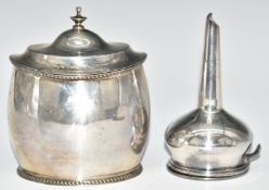 George V hallmarked silver lidded tea caddy, Birmingham 1919, maker Martin Hall & Co Ltd, height