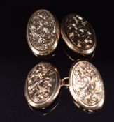 A pair of 9ct gold cufflinks with engraved decoration, 3.6g