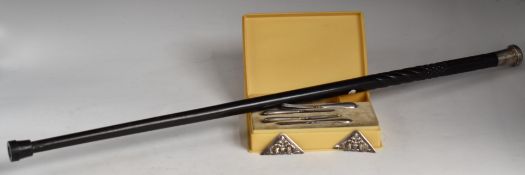 Cased hallmarked silver mounted manicure set, width of case 20cm, and a hallmarked silver-topped