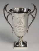 Edward VII hallmarked silver Art Nouveau twin handled trophy cup, engraved to the Hanger Hill Golf