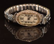 Art Deco ladies wristwatch stamped 'Platine' with Breguet hands, Arabic numerals, silver dial and
