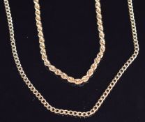 A 9ct gold rope twist necklace and a 9ct gold curb link necklace / chain, 15.2g