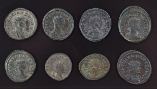 Eight Roman Imperial Antoninianus coins comprising Numerian AD282-3, Salonina wife of Galienus,