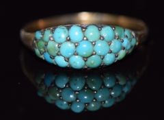 Victorian yellow metal ring set with turquoise cabochons,1.9g, size P/Q
