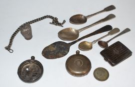 Georgian and later hallmarked silver spoons, hallmarked silver match case, hallmarked silver fob