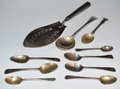 Georgian hallmarked silver fish server, length 29cm together with various Georgian and later