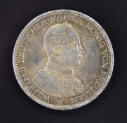 Wilhelm II German Kaiser 1914 5 mark coin, obv Kaiser facing right, rev eagle
