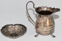 Modern hallmarked silver jug, height 8cm, together with a modern hallmarked silver embossed heart