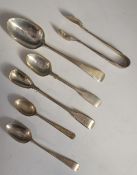 Georgian and later hallmarked silver cutlery including Queen's pattern sugar tongs and a Fiddle