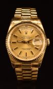 Rolex Oyster Perpetual Day-Date 18ct gold gentleman's automatic wristwatch ref. 18238 with day and